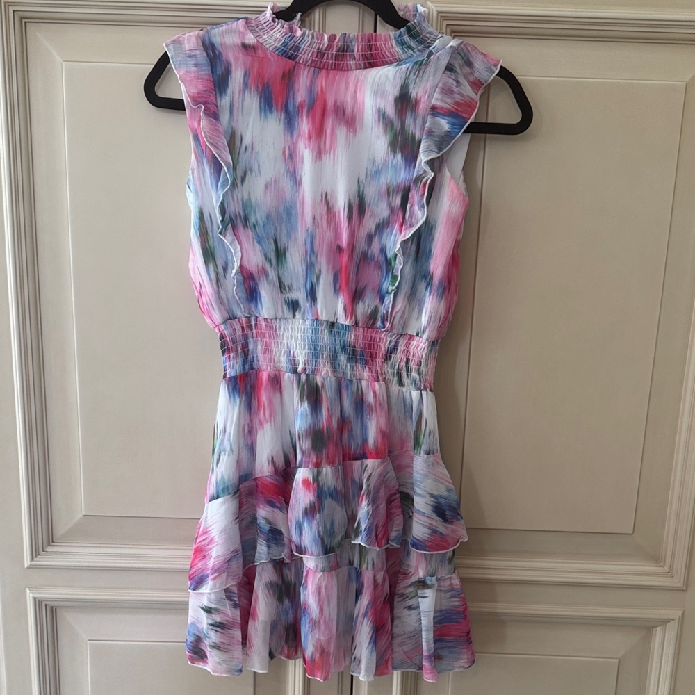 Aqua Girls Pink Blue White Watercolor Ruffle Dress